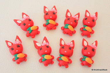 4 x Polymer Fimo Clay Red Rabbit With Carrot Beads